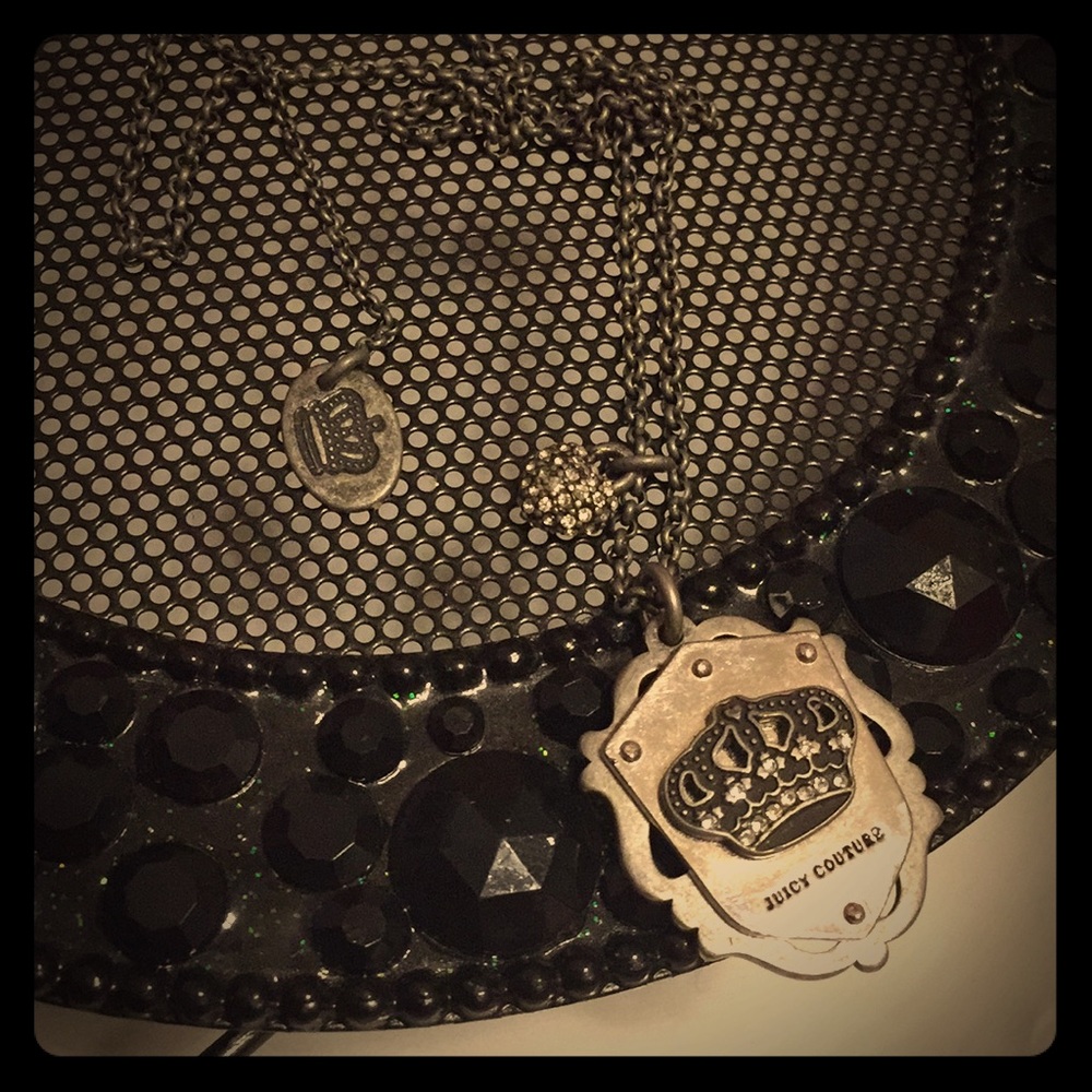 JuicyCouture Rhinestone Crown Shield Necklace